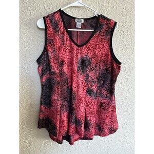 Vtg Sienna Grace Velvet Burnout Womens Top Large Retro Y2K Grunge Whimsigoth Red